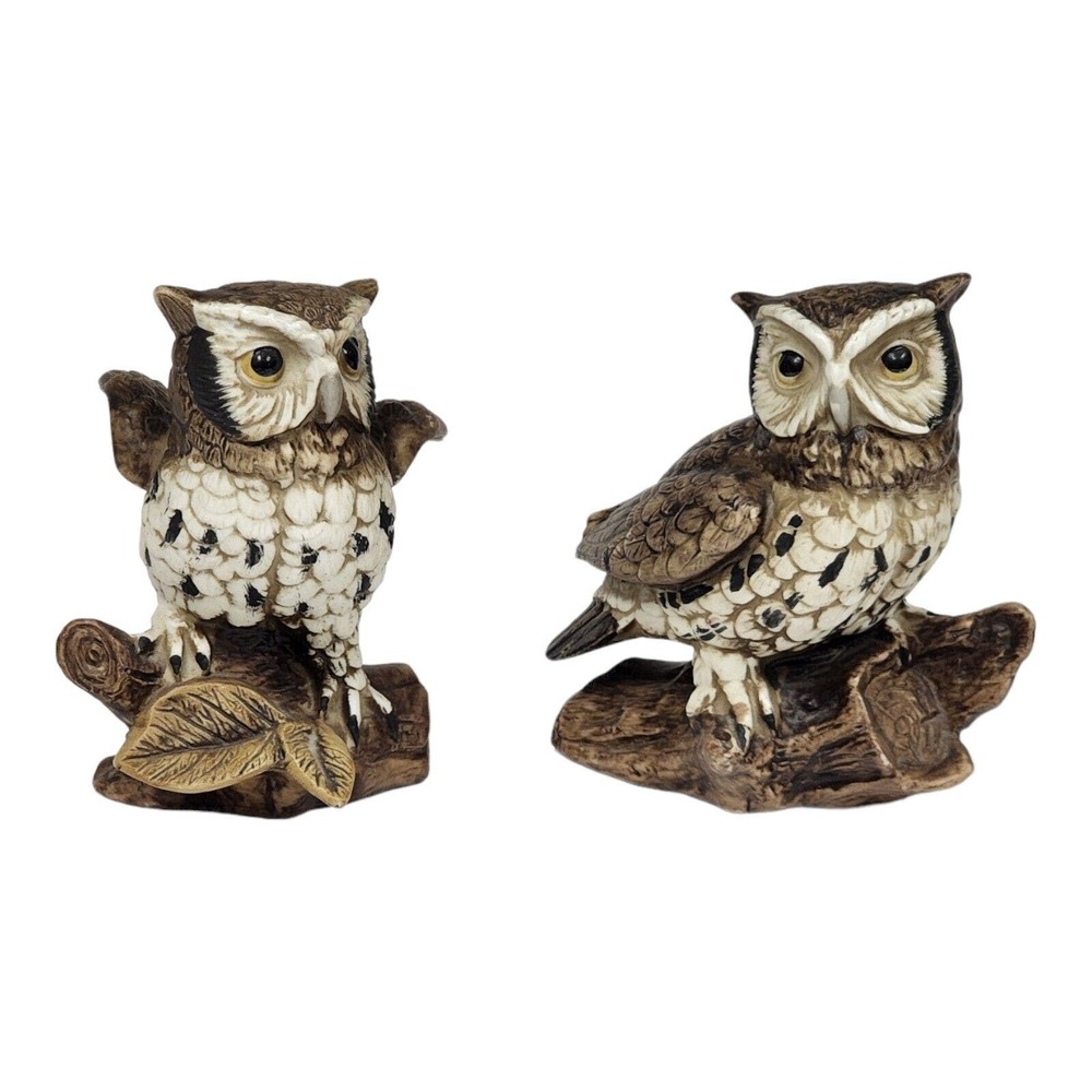 Vtg 70s Homeco Home Interiors Ceramic Barn Owls Pattern 1114 Set MCM Home Decor
